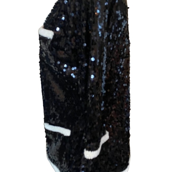 Iman Black sequined jacket with white rope trim sz S - Picture 2 of 8